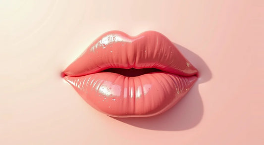 Glossy pink lips with a smooth, shiny finish showcasing the beauty of the Jasmine Bundle product.