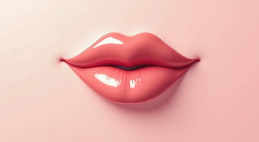 Glossy pink lips shaped like a heart symbolizing the Rose Bundle product concept.