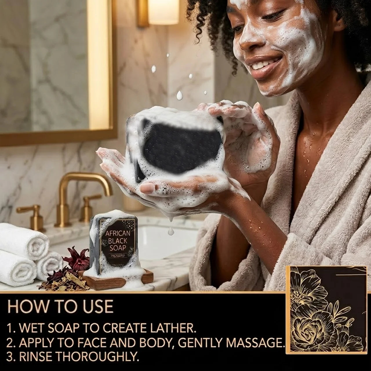 African Black Soap, Contains Shea Butter Oil, Moisturizing Cleansing Soap, Deep Cleansing, Hydrates the Skin, Enhances Skin Tone