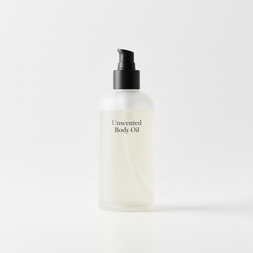 Unscented Body Oil bottle with pump dispenser, part of the Glow Starter Kit on a white background