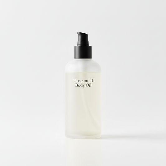 Unscented Body Oil bottle with pump dispenser, part of the Glow Starter Kit on a white background