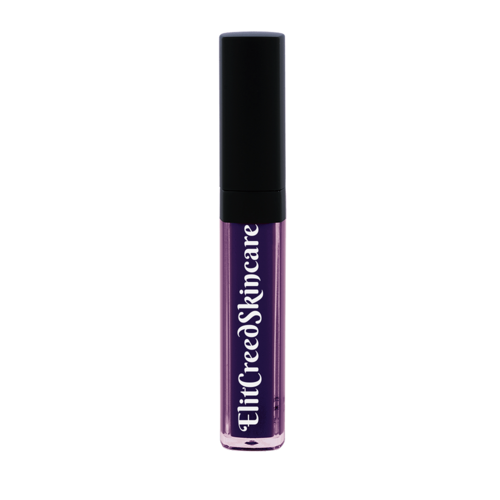 Lipgloss - Purple Haze in a sleek clear tube with black cap and white brand logo on the front