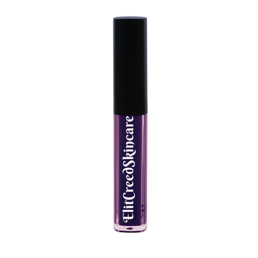 Lipgloss - Purple Haze in a sleek clear tube with black cap and white brand logo on the front